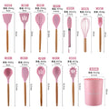 in stock wooden handle silicone 12-piece suitfor home kitchenware non-stick cooking spatula spoon baking kitchenware