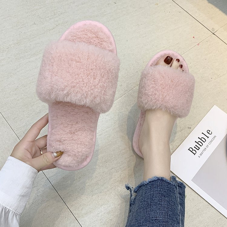 direct supply from manufacturers, wholesale new fuzzy slippers, korean style flip-flops, home wear thickened flat-bottomed plush slippers for women