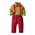 Spring korean children's clothing boys multi-color shirt suspenders two-piece set christmas suit