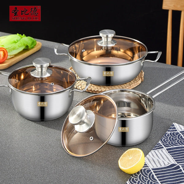 St. Bede stainless steel three-piece pot insurance gift Korean set pot practical kitchen utensils cooking durable