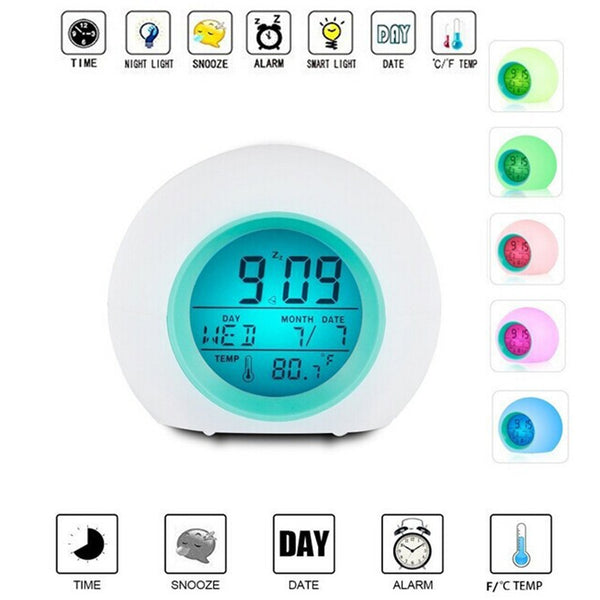 Creative spherical alarm clock, colorful luminous natural sound alarm clock, round perpetual calendar bedside lazy wake-up alarm clock 213