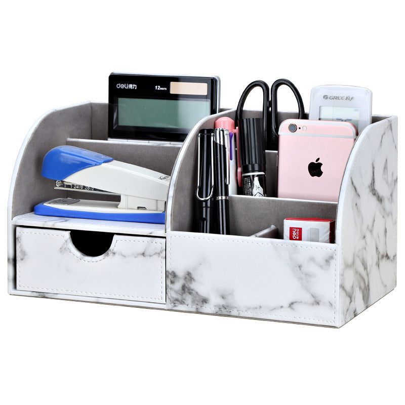 Business office storage pen holder creative fashion desktop office supplies stationery box multi-function black pu storage box