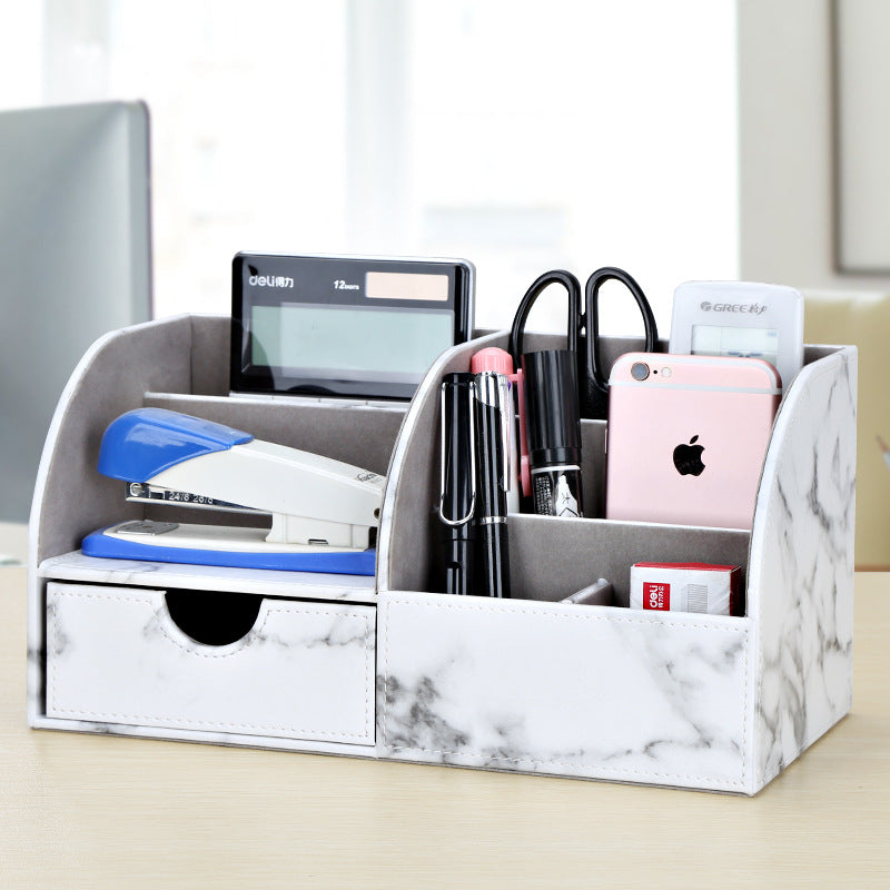 Business office storage pen holder creative fashion desktop office supplies stationery box multi-function black pu storage box