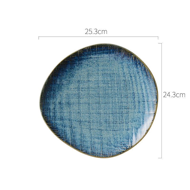 Creative japanese western food plate ceramic special-shaped shallow plate steak plate kiln-turned retro plate for home vegetable plate wholesale