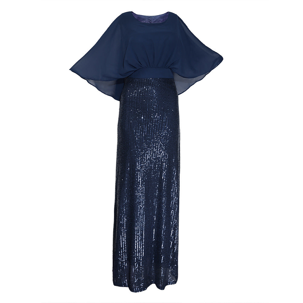 Kayat cross-border supply: african women's clothing - heavily beaded sequin patchwork chiffon batwing sleeve evening gown dress
