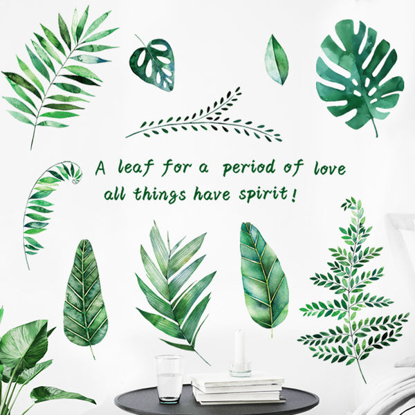 Wall sticker plants green leaves tropical living room bedroom simple fresh bedside Nordic wall ins style sticker self-adhesive