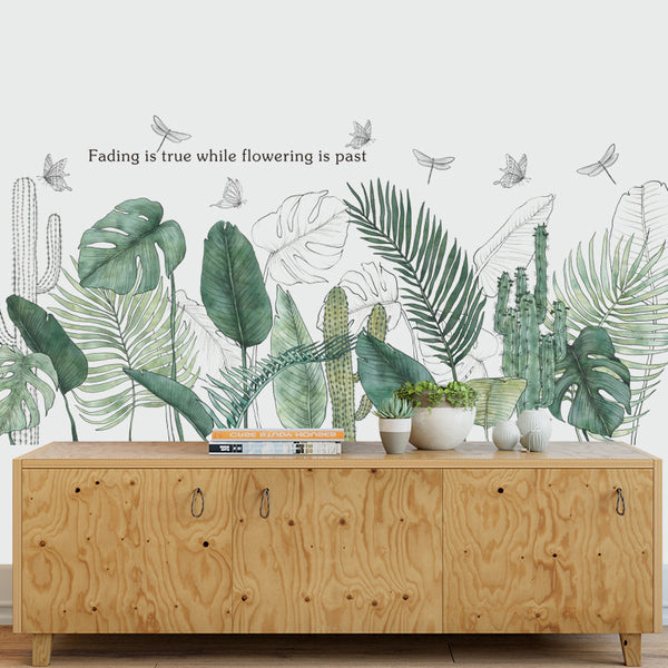 Wall stickers, leaves, literature, living room, bedroom skirting, stickers, door, Nordic plants, flowers, decorative paintings, Yunyi