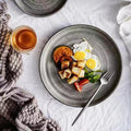 Retro creative steak plate breakfast plate japanese style stone thread tableware dish plate for home western food plate flat plate glazed porcelain