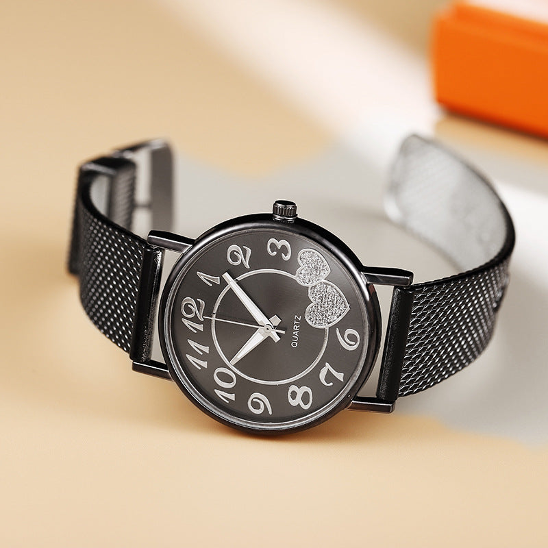 Factory direct wholesale aliexpress hot selling heart-shaped fashion casual mesh strap quartz watch trendy couple's watch