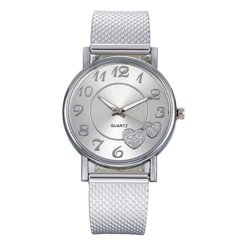 Factory direct wholesale aliexpress hot selling heart-shaped fashion casual mesh strap quartz watch trendy couple's watch