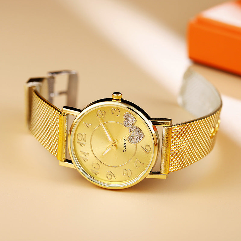 Factory direct wholesale aliexpress hot selling heart-shaped fashion casual mesh strap quartz watch trendy couple's watch