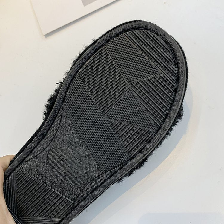 direct supply from manufacturers, wholesale new fuzzy slippers, korean style flip-flops, home wear thickened flat-bottomed plush slippers for women