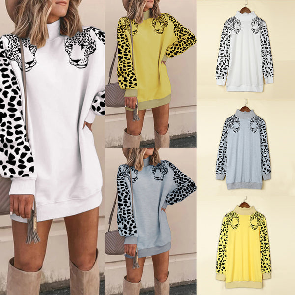 K8869 casual fashion, turtleneck leopard sweater top nightclub clothes