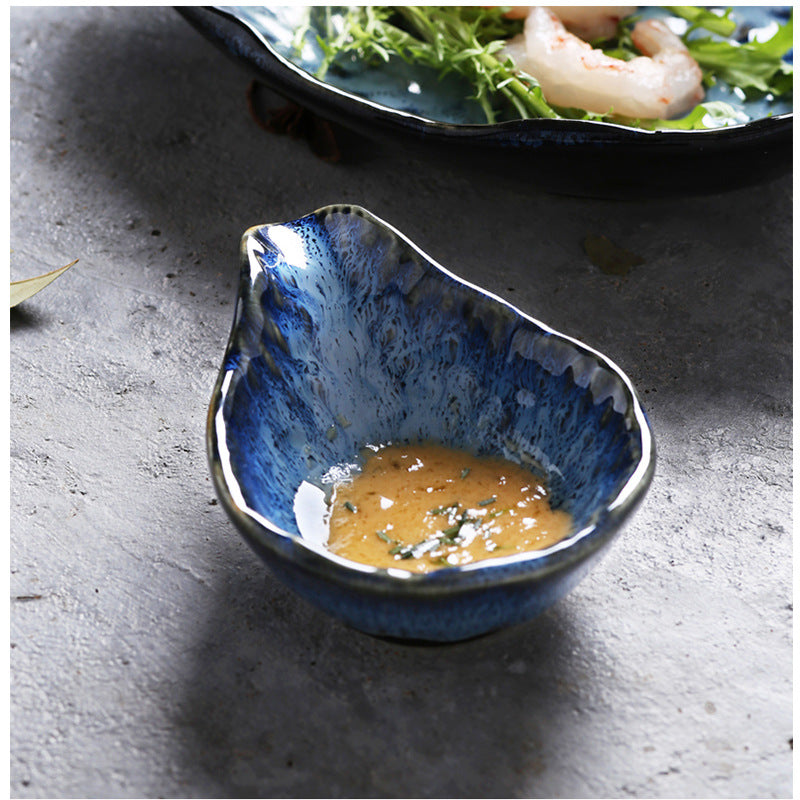 Nordic style blue snack plate ceramic side dish sauce dish condiment vinegar dish wholesale mini embossed