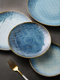 Creative japanese western food plate ceramic special-shaped shallow plate steak plate kiln-turned retro plate for home vegetable plate wholesale