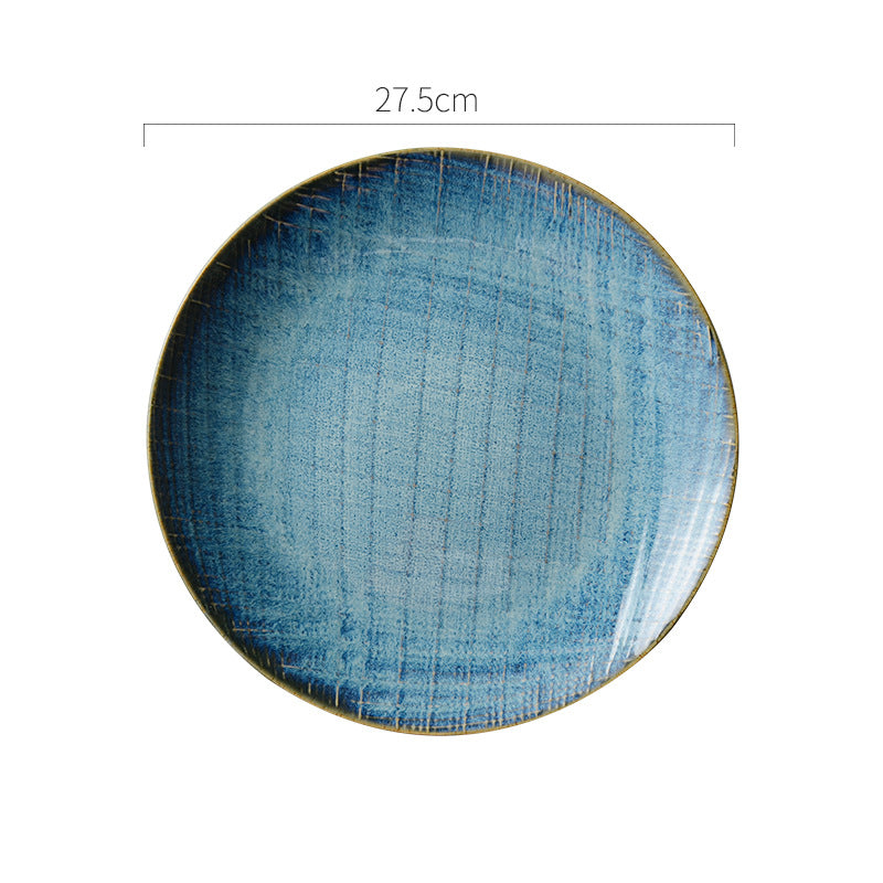 Creative japanese western food plate ceramic special-shaped shallow plate steak plate kiln-turned retro plate for home vegetable plate wholesale