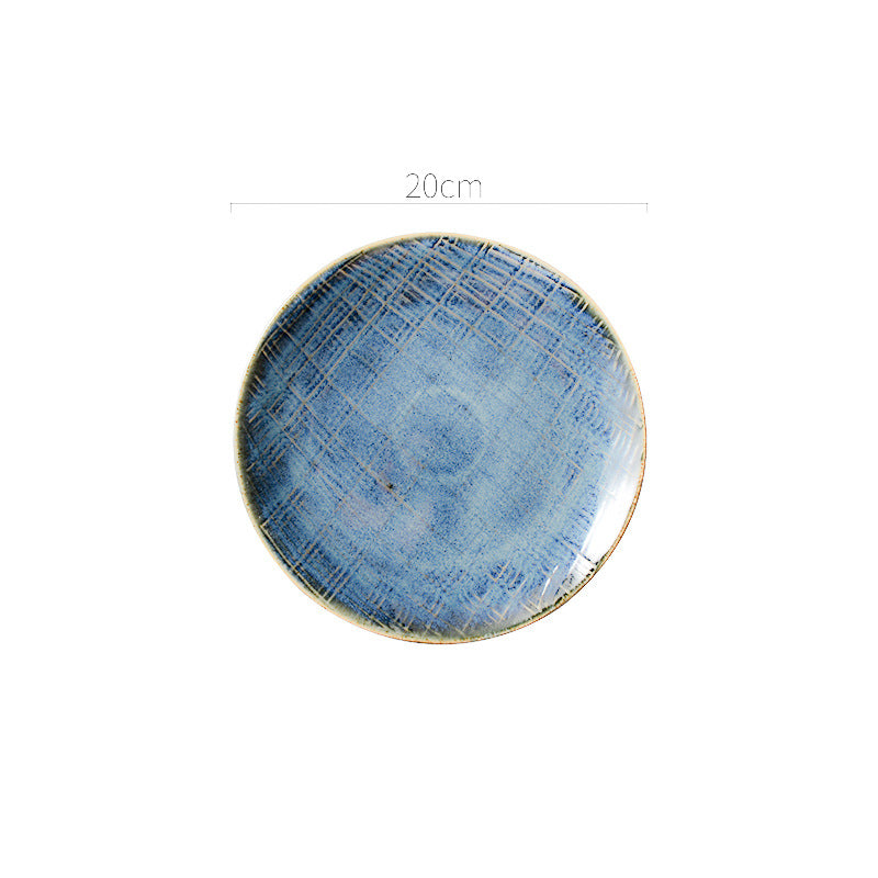 Creative japanese western food plate ceramic special-shaped shallow plate steak plate kiln-turned retro plate for home vegetable plate wholesale