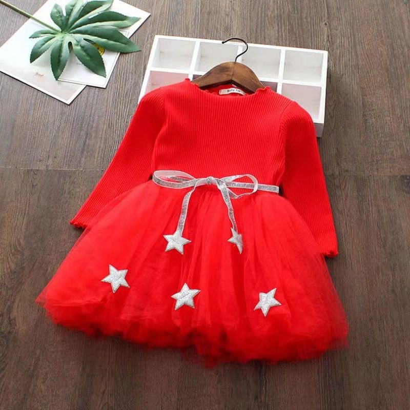 Korean style knitted mesh dress bow princess dress children's holiday dress - direct from the manufacturer