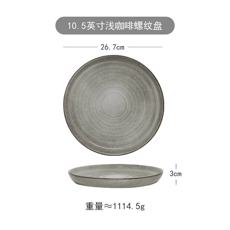 Retro creative steak plate breakfast plate japanese style stone thread tableware dish plate for home western food plate flat plate glazed porcelain