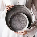 Retro creative steak plate breakfast plate japanese style stone thread tableware dish plate for home western food plate flat plate glazed porcelain