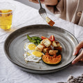 Retro creative steak plate breakfast plate japanese style stone thread tableware dish plate for home western food plate flat plate glazed porcelain