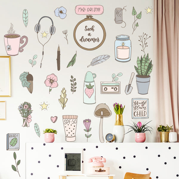 Wall stickers, meal stickers, kitchen stickers, wall glass tiles, refrigerator decoration stickers, literary small fresh ins self-adhesive
