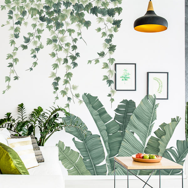 Wall stickers plantain leaves vine leaves Nordic ins small fresh living room bedroom warm background wall decoration, wild grid