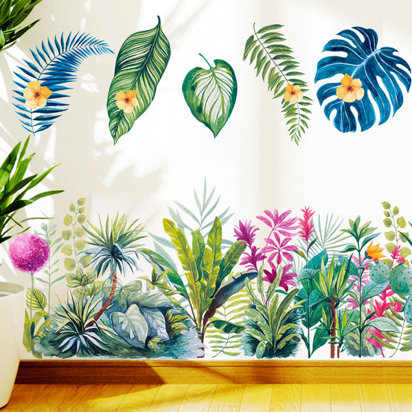 Wall stickers Tropical plants Leaves Skirting Doors Bedroom wall skirts Ornaments Stickers Pastoral wallpaper, love songs