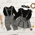 2020 spring/summer trendy european and american style matching outfit for boys and girls: plaid overalls with lace trim skirt pants - sister and brother set - cross-border supply