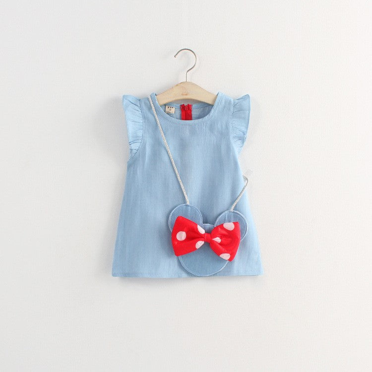 Korean style  summer new arrivals: girls' cartoon rabbit crossbody bag & denim dress set for toddlers and children