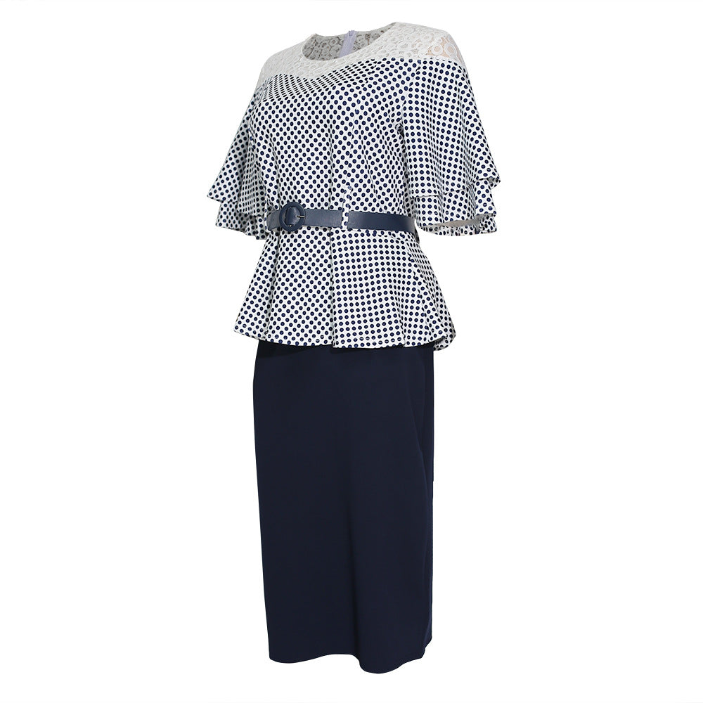 wholesale supplier for , , and african markets: plus-size women's polka dot lace patchwork pencil skirt dress