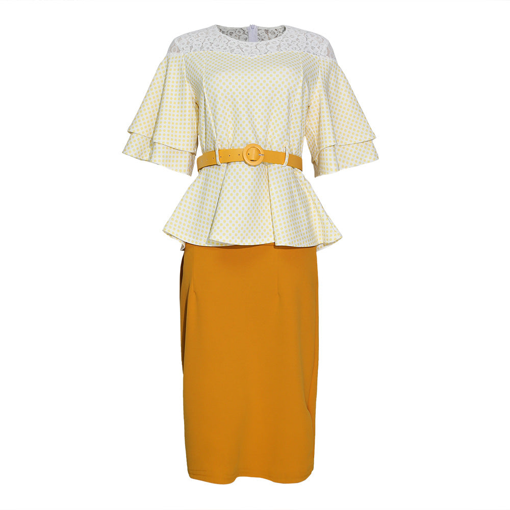 wholesale supplier for , , and african markets: plus-size women's polka dot lace patchwork pencil skirt dress