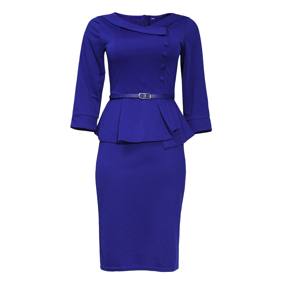 Kayaat cross-border supply of african plus size women's clothing v neck side button lotus leaf hem dress skirt