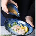 Nordic style blue snack plate ceramic side dish sauce dish condiment vinegar dish wholesale mini embossed