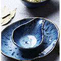 Nordic style blue snack plate ceramic side dish sauce dish condiment vinegar dish wholesale mini embossed