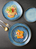 Creative japanese western food plate ceramic special-shaped shallow plate steak plate kiln-turned retro plate for home vegetable plate wholesale