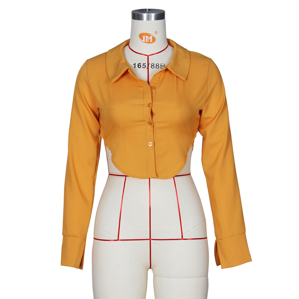 2020     european and american new women's blouse turn-down collar short shirt sexy women's clothing