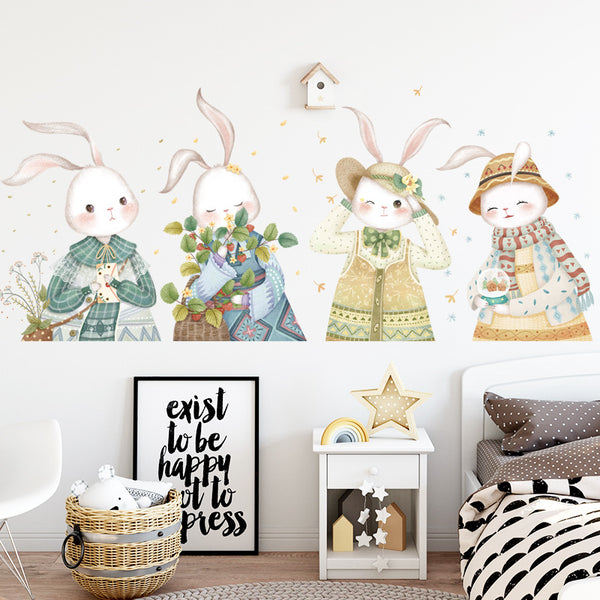 Wall sticker cartoon rabbit hand-painted creative personalized dormitory bedside arrangement fresh self-adhesive sticker, rabbit