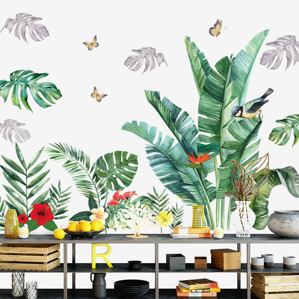 Wall sticker decoration Nordic ins green plant leaves self-adhesive wall wallpaper living room bedroom skirting door sticker sticker