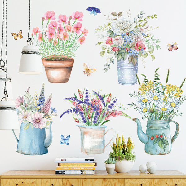 Wall sticker grass flower pot decorative sticker self-adhesive wallpaper plant green leaf waterproof wall painting small fresh ins wind living room