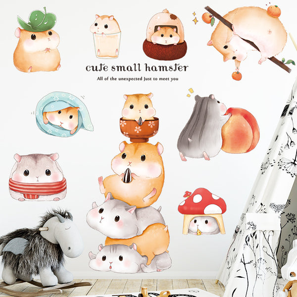 Wall sticker cute cartoon hamster animal cute self-adhesive wall wallpaper children's room picture sticker, melon seed pet