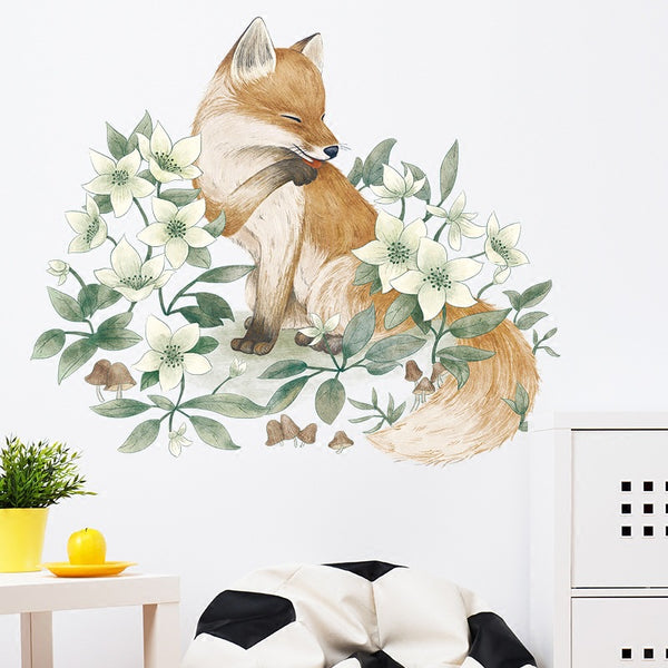 Wall stickers simple hand-painted fox living room bedroom Nordic INS sticker self-adhesive wallpaper decoration dormitory bedside literature and art