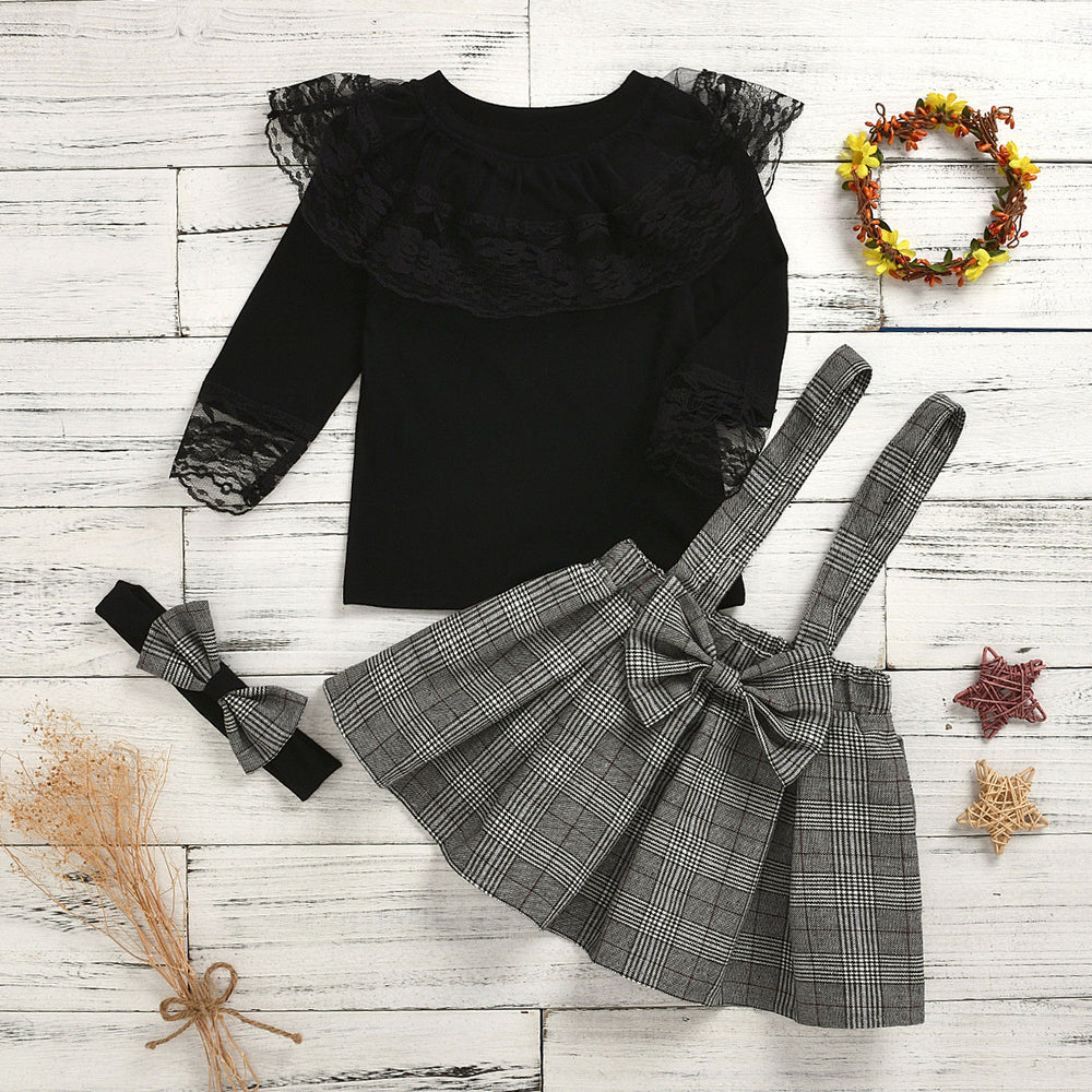 2020 spring/summer trendy european and american style matching outfit for boys and girls: plaid overalls with lace trim skirt pants - sister and brother set - cross-border supply