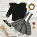 2020 spring/summer trendy european and american style matching outfit for boys and girls: plaid overalls with lace trim skirt pants - sister and brother set - cross-border supply