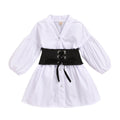 European and american style girls' outfit: woven cotton v-neck cardigan + elastic denim tie-waist set - cross-border exclusive