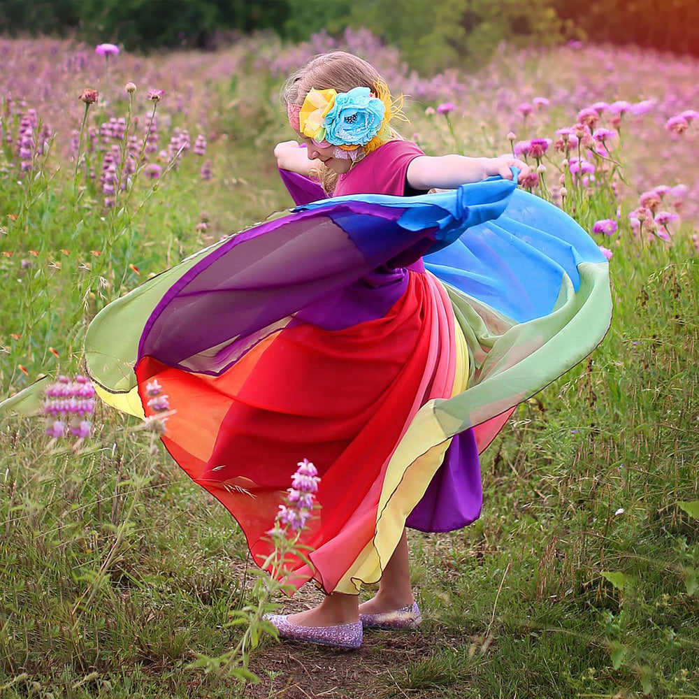 Wholesale summer new arrivals: girls' short-sleeve rainbow patchwork mesh dress - rainbow princess dress for girls