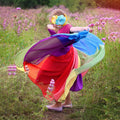 Wholesale summer new arrivals: girls' short-sleeve rainbow patchwork mesh dress - rainbow princess dress for girls