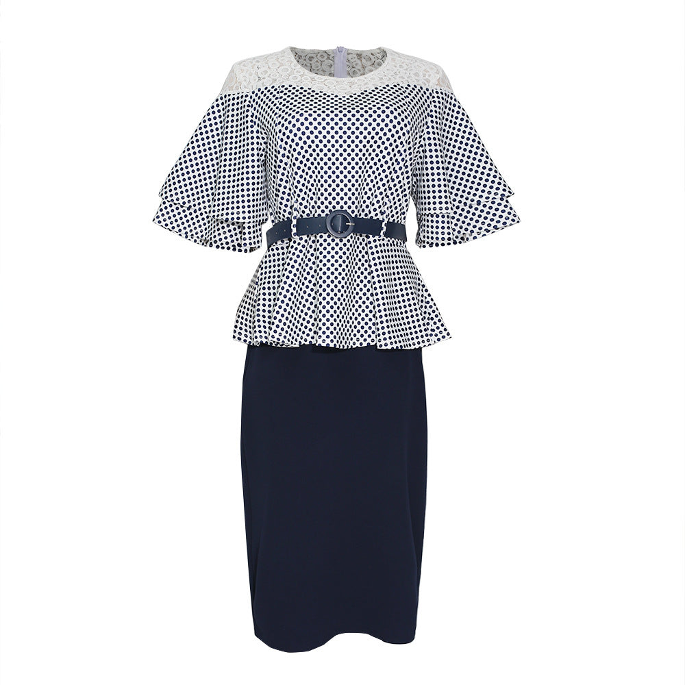 wholesale supplier for , , and african markets: plus-size women's polka dot lace patchwork pencil skirt dress