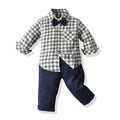 Export spring & fallnew arrival dark plaid shirt pants casualtwo-piece set wholesalechildren's suit
