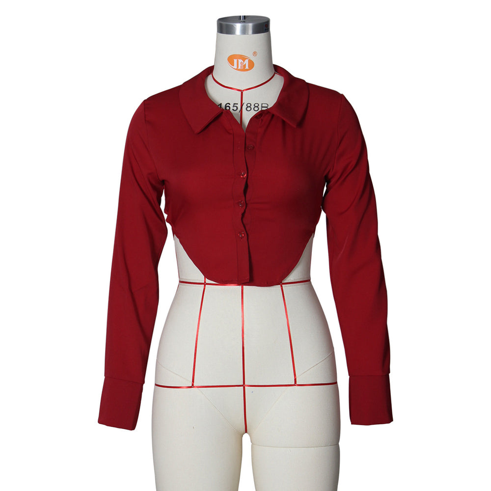 2020     european and american new women's blouse turn-down collar short shirt sexy women's clothing